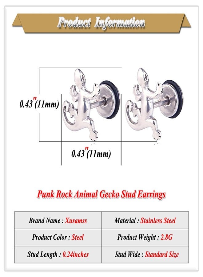 Xusamss Punk Body Piercing Earrings Stainless Steel Animal Gecko Stud Earrings(Gold) - Image 2