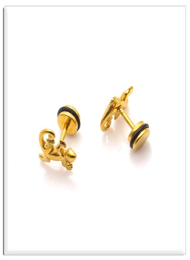 Xusamss Punk Body Piercing Earrings Stainless Steel Animal Gecko Stud Earrings(Gold) - Image 5