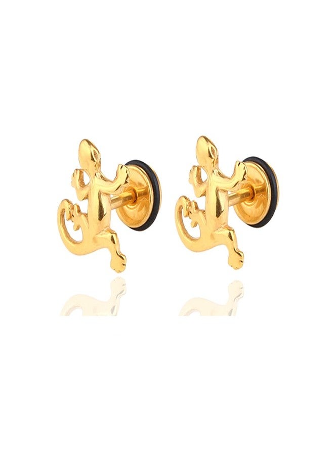 Xusamss Punk Body Piercing Earrings Stainless Steel Animal Gecko Stud Earrings(Gold) - Image 1