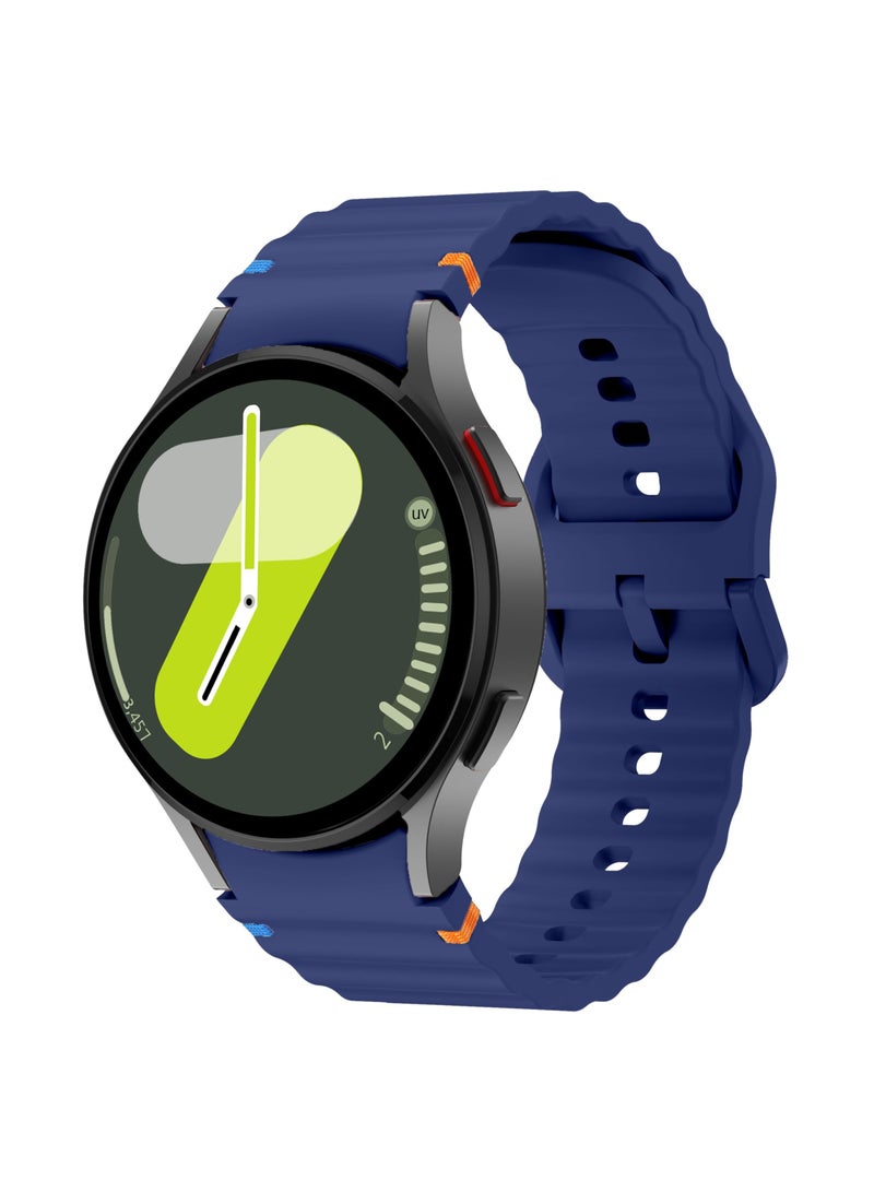 Silicone Band Compatible with Samsung Galaxy Watch 7/6/5/4 47/46/45/44/43/42/40mm Silicone Wave Desgin Strap (Blue) - Image 1