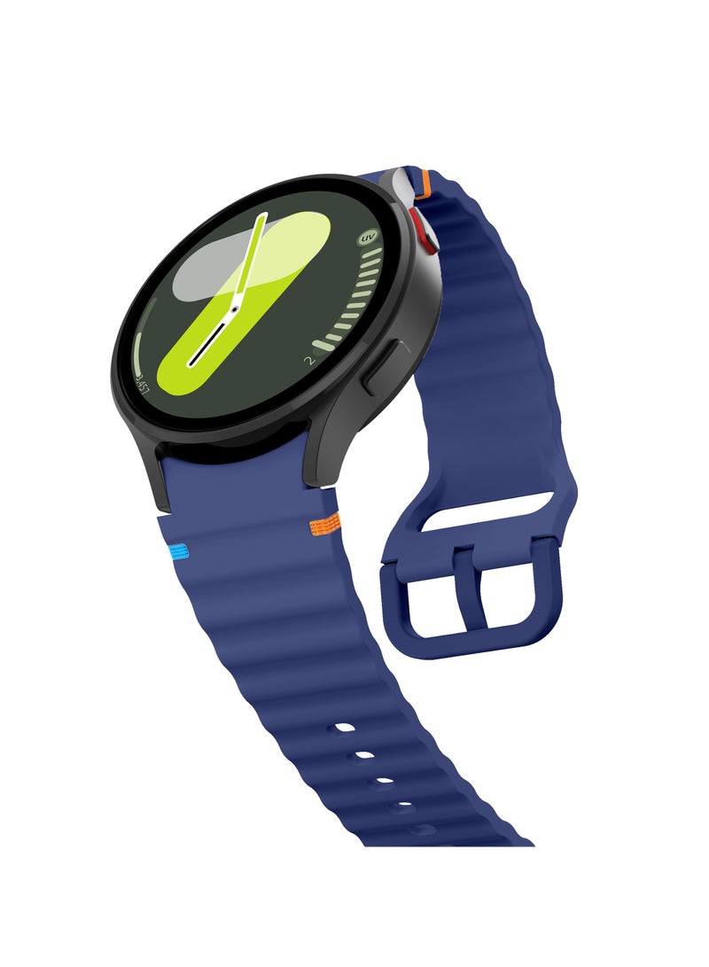 Silicone Band Compatible with Samsung Galaxy Watch 7/6/5/4 47/46/45/44/43/42/40mm Silicone Wave Desgin Strap (Blue) - Image 3