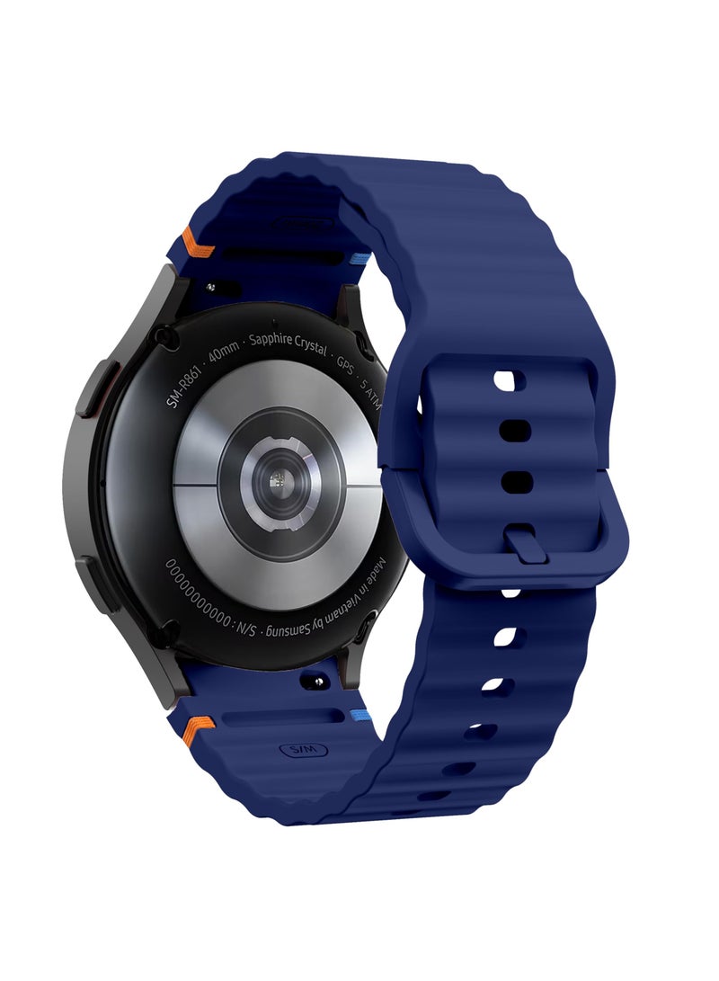 Silicone Band Compatible with Samsung Galaxy Watch 7/6/5/4 47/46/45/44/43/42/40mm Silicone Wave Desgin Strap (Blue) - Image 4