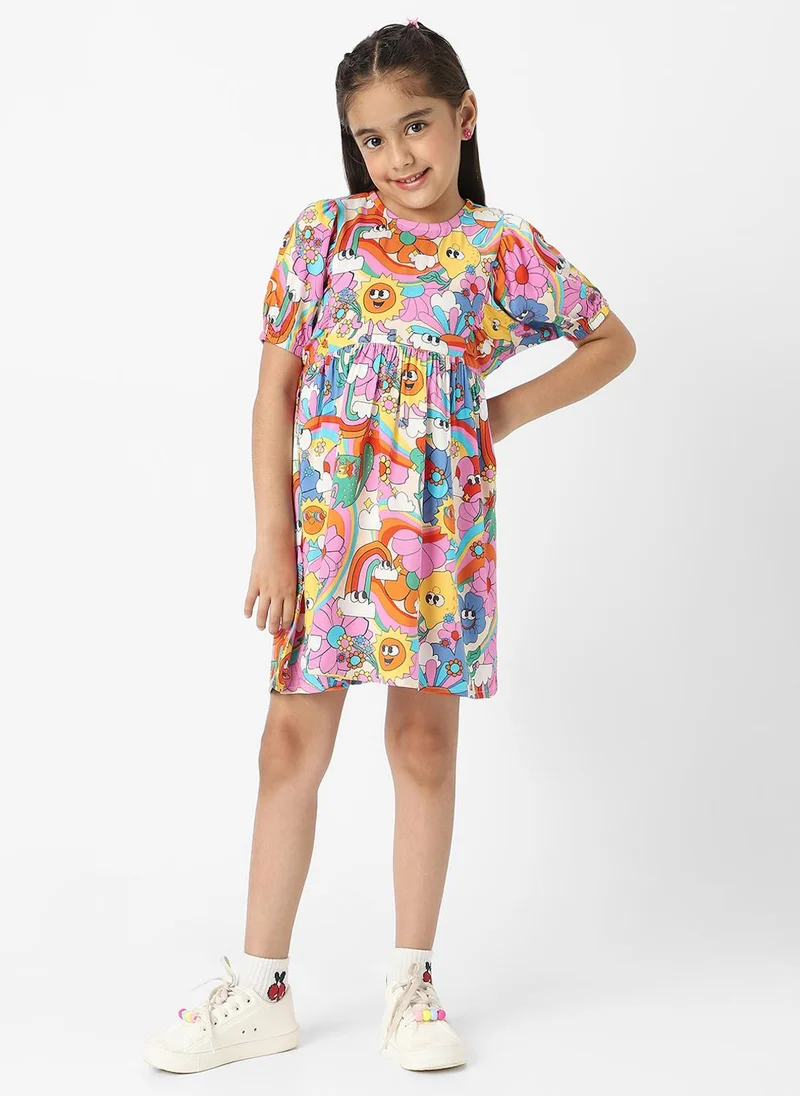 Nautinati Nautinati Girls' Colourful AOP Dress