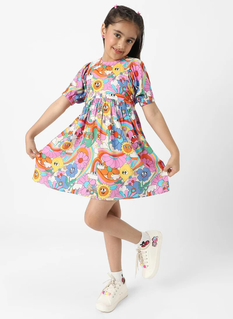 Nautinati Nautinati Girls' Colourful AOP Dress