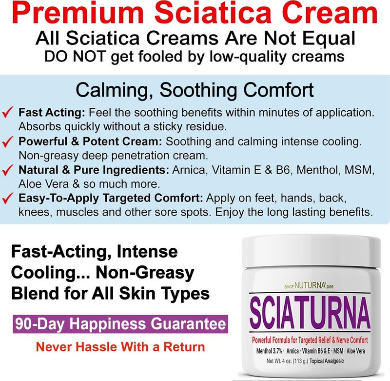 Nuturna Sciatica Nerve Cream - Maximum Strength Comfort Cream for Feet, Hands, Legs, Toes, Back - Natural Ultra Strength Arnica, MSM, Menthol, Soothing Comfort, 2 Oz - Image 3