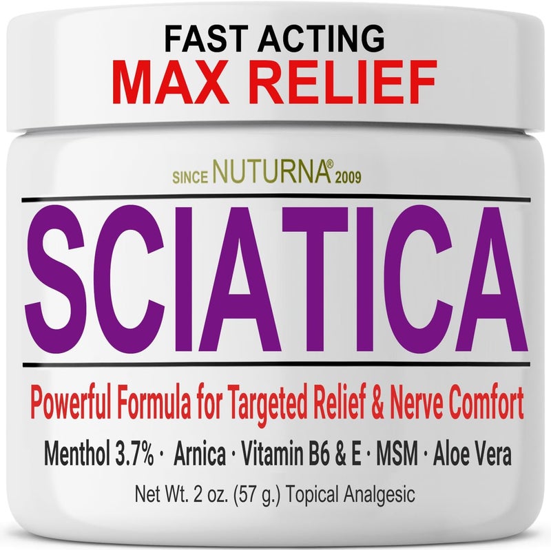 Nuturna Sciatica Nerve Cream - Maximum Strength Comfort Cream for Feet, Hands, Legs, Toes, Back - Natural Ultra Strength Arnica, MSM, Menthol, Soothing Comfort, 2 Oz - Image 1