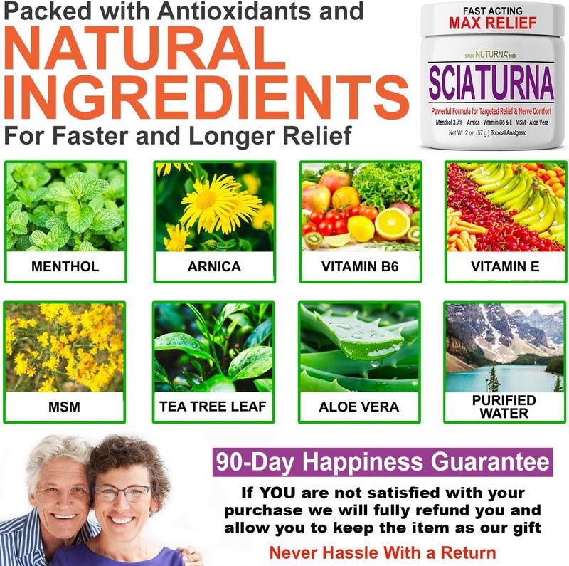 Nuturna Sciatica Nerve Cream - Maximum Strength Comfort Cream for Feet, Hands, Legs, Toes, Back - Natural Ultra Strength Arnica, MSM, Menthol, Soothing Comfort, 2 Oz - Image 4
