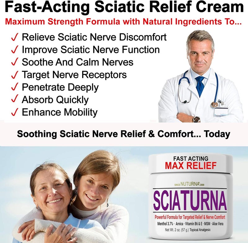 Nuturna Sciatica Nerve Cream - Maximum Strength Comfort Cream for Feet, Hands, Legs, Toes, Back - Natural Ultra Strength Arnica, MSM, Menthol, Soothing Comfort, 2 Oz - Image 2