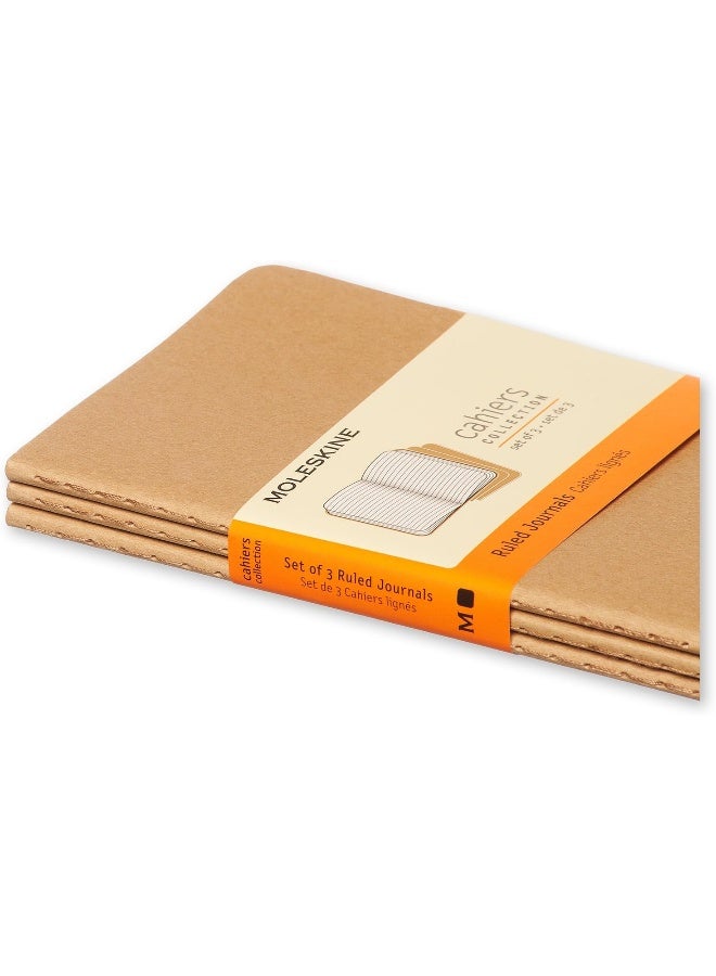 Moleskine 9 x 14 cm Cahier Journal Set 3 Notebooks with Ruled Pages Cardboard Cover and Visible Cotton Stiching - Kraft Brown - Image 3