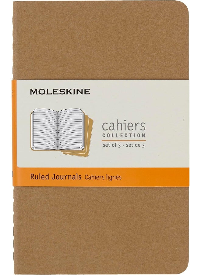 Moleskine 9 x 14 cm Cahier Journal Set 3 Notebooks with Ruled Pages Cardboard Cover and Visible Cotton Stiching - Kraft Brown - Image 1