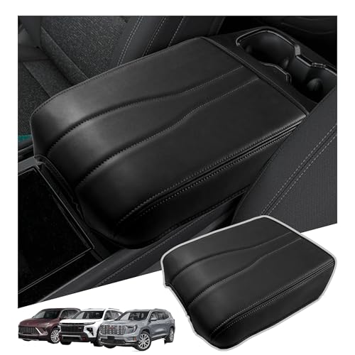 Sinminou Center Console Armrest Cover Compatible with 2024-2026 Chevy Traverse/2024-2026 GMC Acadia/2025-2026 Buick Enclave Interior Accessories, Leather Middle Console Lid Pad Protector （Black Lines） - Image 1