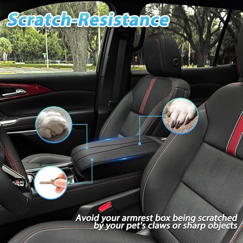 Sinminou Center Console Armrest Cover Compatible with 2024-2026 Chevy Traverse/2024-2026 GMC Acadia/2025-2026 Buick Enclave Interior Accessories, Leather Middle Console Lid Pad Protector （Black Lines） - Image 4