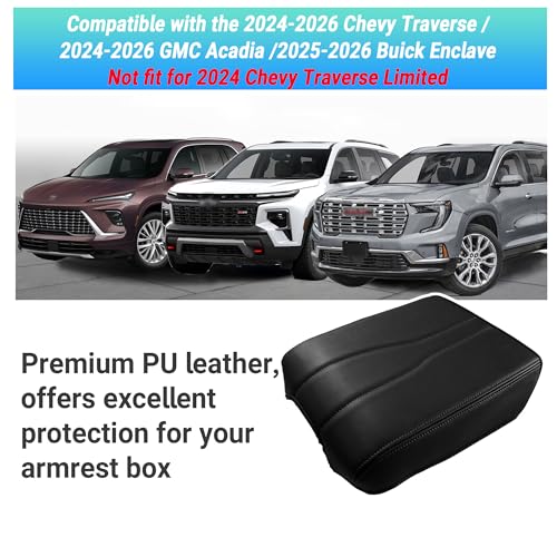 Sinminou Center Console Armrest Cover Compatible with 2024-2026 Chevy Traverse/2024-2026 GMC Acadia/2025-2026 Buick Enclave Interior Accessories, Leather Middle Console Lid Pad Protector （Black Lines） - Image 2