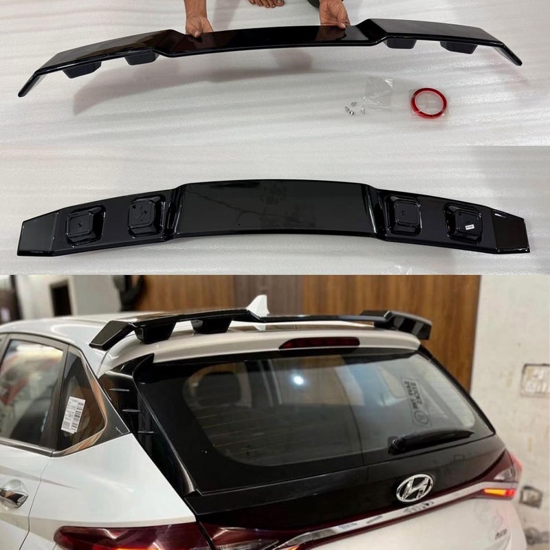 AUTO MT جناح خلفي من ABS لسيارات سباق السيارات جناح خلفي غطاء صندوق السقف مفسد للسيارات لمظهر ديناميكي ورياضي واقي للشفة (مفسد هيونداي I20 N-LINE). - Image 1