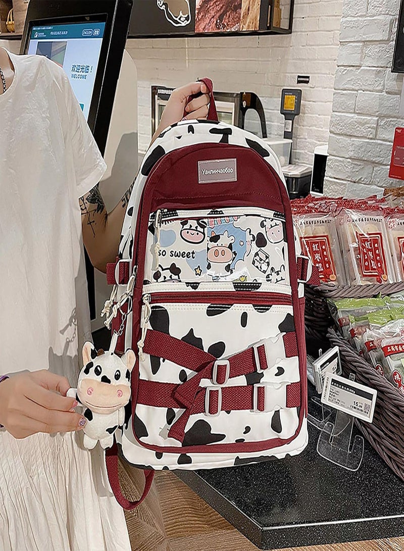 GGOOT Cow Slim Backpack,Cartoon Backpack Student Schoolbag Large For Travel - School Ladies Laptop Backpacks For Teens Junior School Student - Image 3