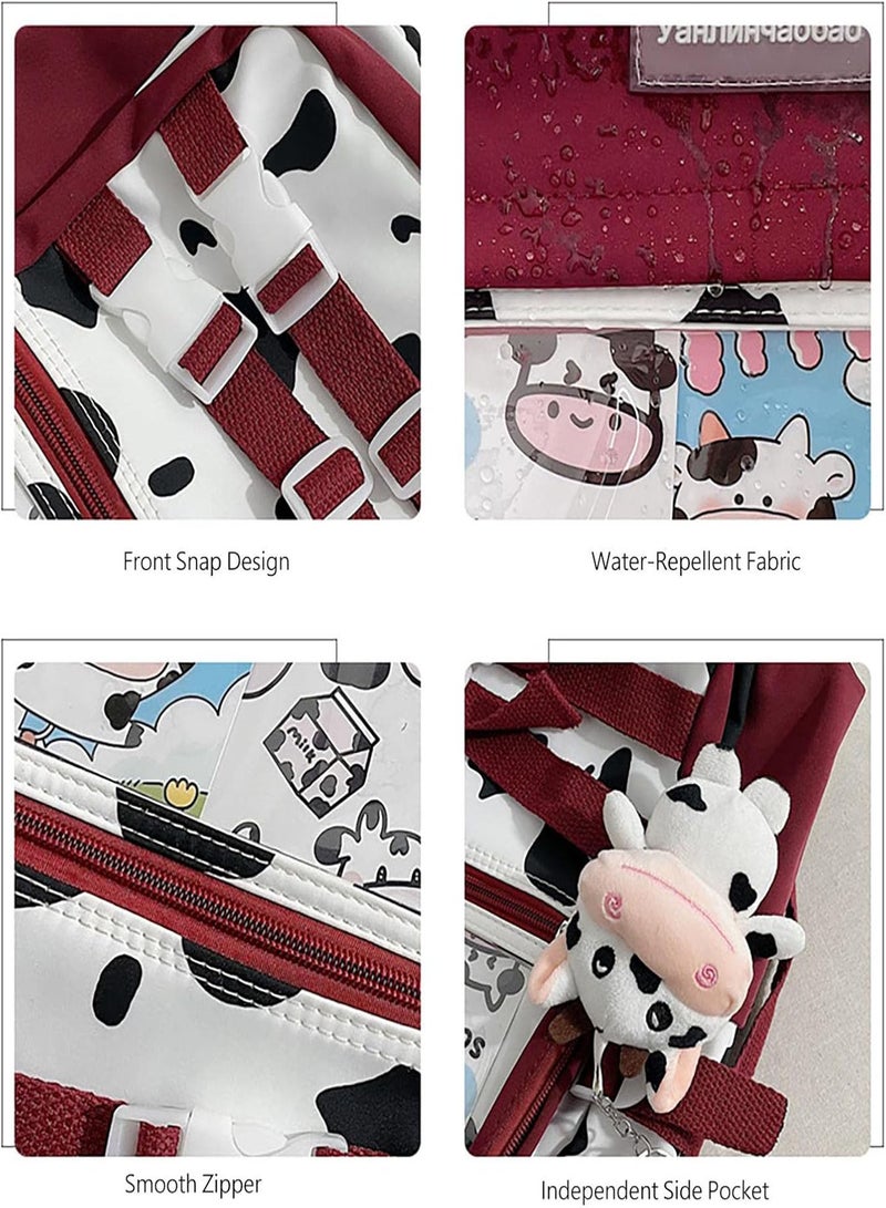 GGOOT Cow Slim Backpack,Cartoon Backpack Student Schoolbag Large For Travel - School Ladies Laptop Backpacks For Teens Junior School Student - Image 5