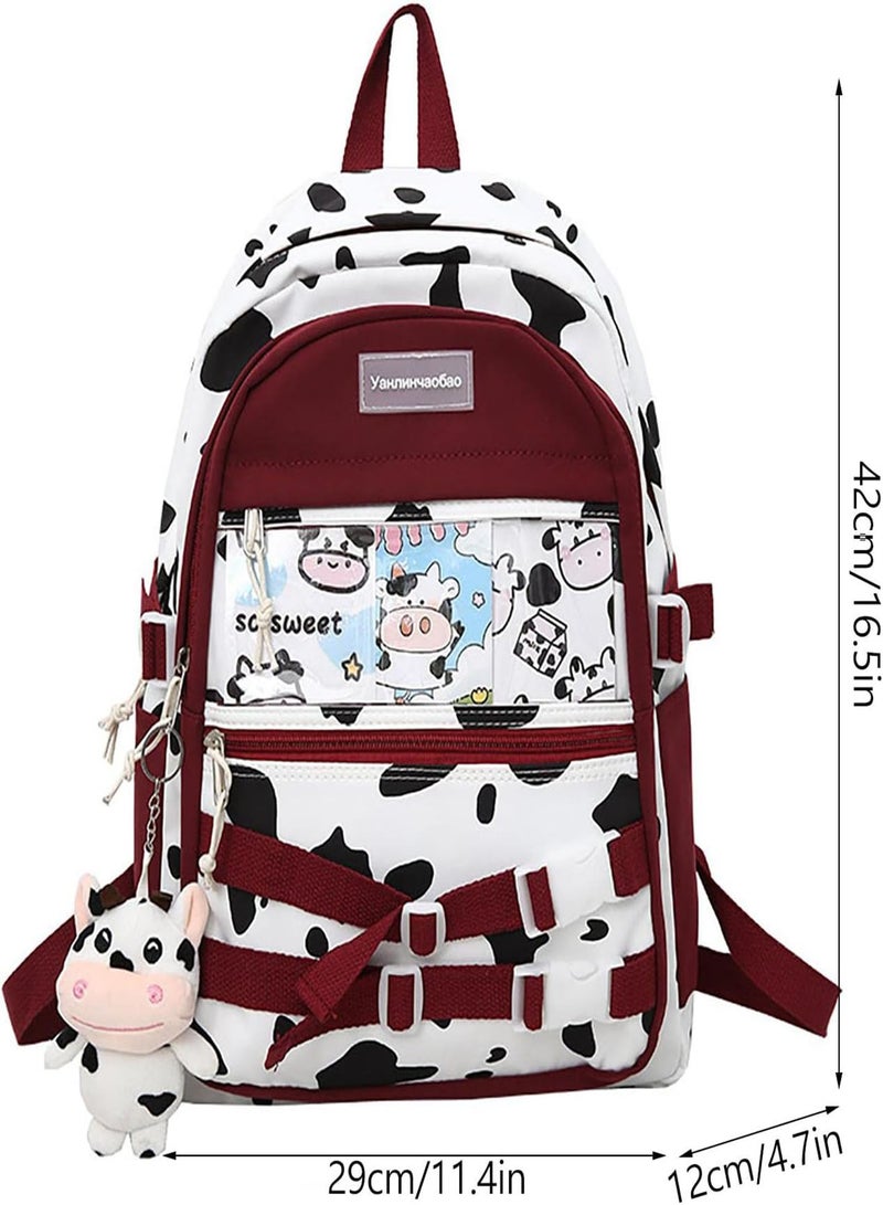 GGOOT Cow Slim Backpack,Cartoon Backpack Student Schoolbag Large For Travel - School Ladies Laptop Backpacks For Teens Junior School Student - Image 4