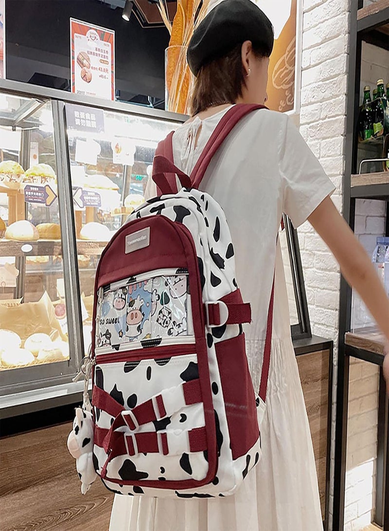 GGOOT Cow Slim Backpack,Cartoon Backpack Student Schoolbag Large For Travel - School Ladies Laptop Backpacks For Teens Junior School Student - Image 2