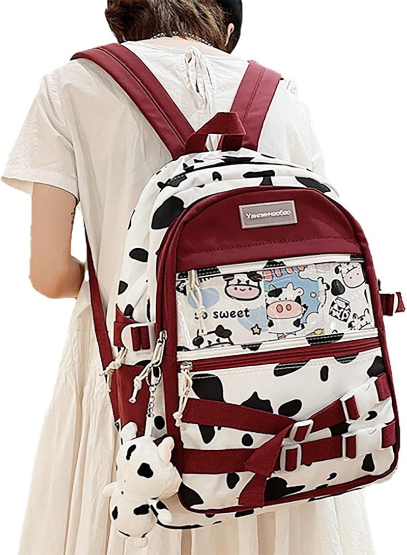 GGOOT Cow Slim Backpack,Cartoon Backpack Student Schoolbag Large For Travel - School Ladies Laptop Backpacks For Teens Junior School Student - Image 1