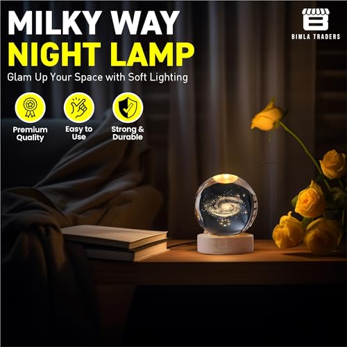 BTfash 3D Milky Way Ball Night Light with Wooden Base for Home Decor, Living Room, Bedrooms Ornament - Image 2