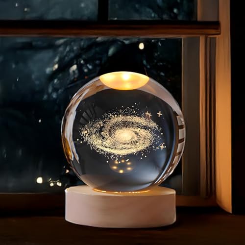 BTfash 3D Milky Way Ball Night Light with Wooden Base for Home Decor, Living Room, Bedrooms Ornament - Image 1