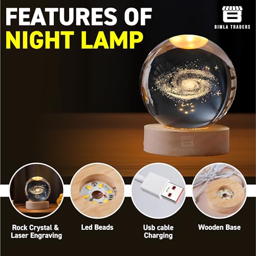 BTfash 3D Milky Way Ball Night Light with Wooden Base for Home Decor, Living Room, Bedrooms Ornament - Image 4