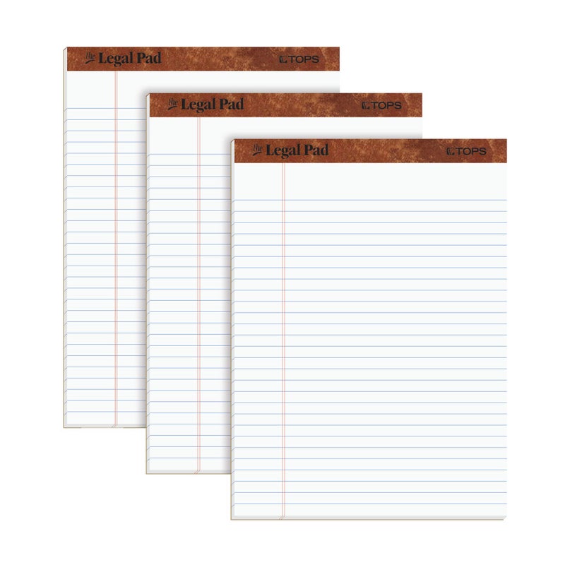 TOPS The Legal Pad, 8-1/2 x 11-3/4 Inches, Perforated, White, Legal/Wide Rule, 50 Sheets per Writing Pad, 3 Pads per Pack (75337) - Image 1