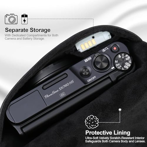 Lacdo Camera Case Bag for Canon PowerShot SX740 SX730 SX720 SX620 Digital Camera Soft Leather Protective Camera Travel Pouch Sleeve Compact Canon SX740 Camera Case Bag with Wrist Strap Black - Image 3