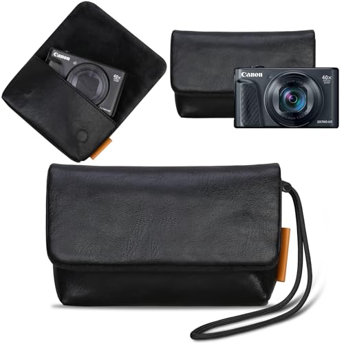 Lacdo Camera Case Bag for Canon PowerShot SX740 SX730 SX720 SX620 Digital Camera Soft Leather Protective Camera Travel Pouch Sleeve Compact Canon SX740 Camera Case Bag with Wrist Strap Black - Image 1