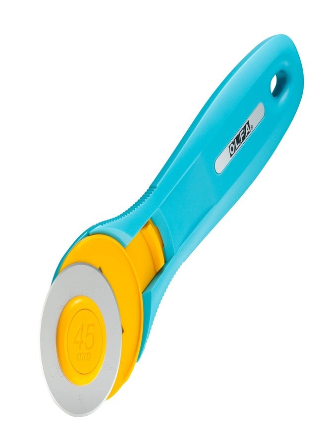 اولفا قاطعة دوارة سريعة التغيير من أولفا، مقاس ٤٥ مم (RTY-2/C) - قاطعة أقمشة دوارة مزودة بغطاء شفرة للحرف اليدوية والخياطة والتبطين، شفرة بديلة: OLFA RB45-1 (أزرق مائي) - Image 3