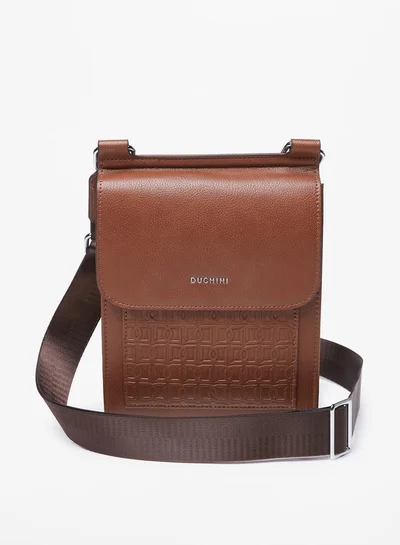 DUCHINI Men's Textured Crossbody Bag with Adjustable Strap and Flap Closure