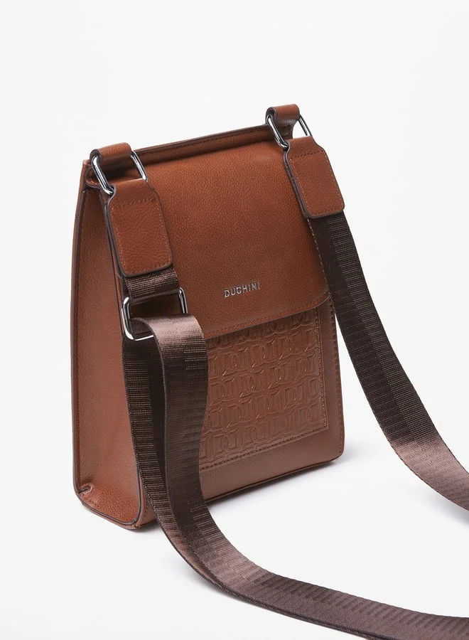 DUCHINI Men's Textured Crossbody Bag with Adjustable Strap and Flap Closure
