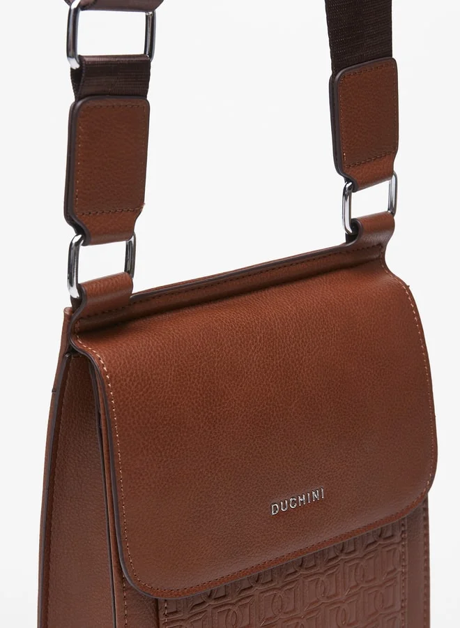 DUCHINI Men's Textured Crossbody Bag with Adjustable Strap and Flap Closure