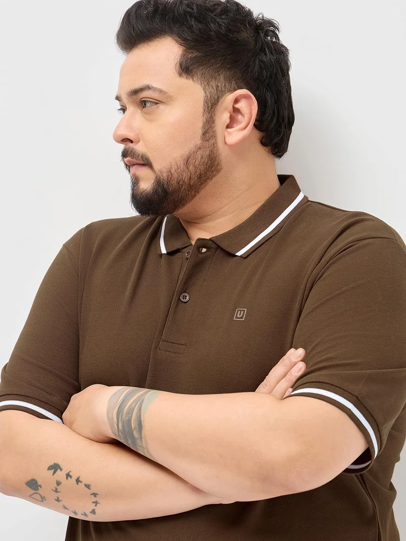 Urbano Fashion  Urbano Plus Men's Dark Brown Solid Regular Fit Half Sleeve Cotton Polo T-Shirt  | Best Price UAE