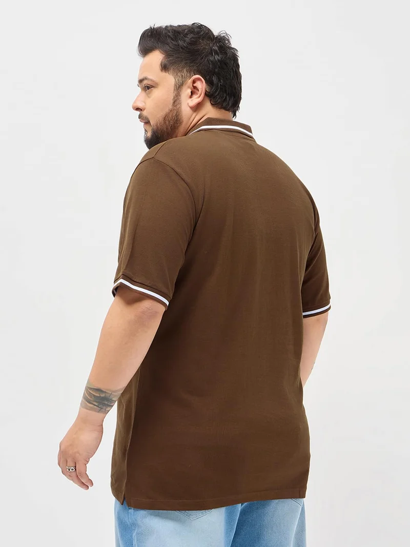 Urbano Fashion  Urbano Plus Men's Dark Brown Solid Regular Fit Half Sleeve Cotton Polo T-Shirt  | Best Price UAE