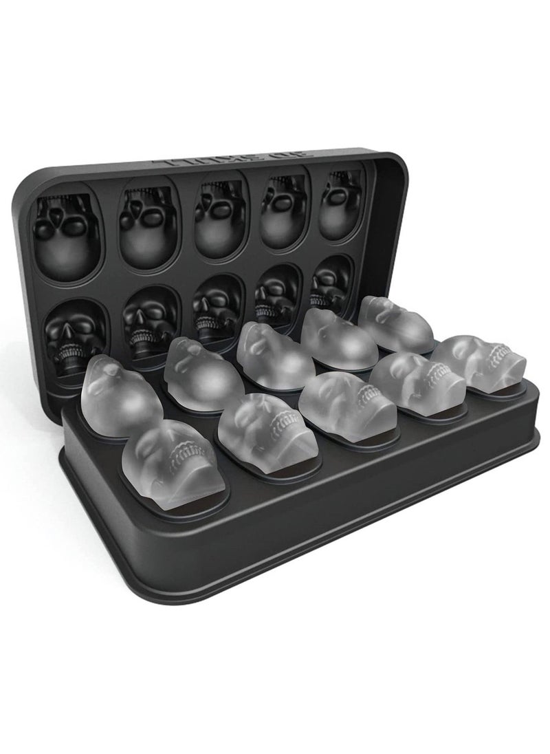 Arabest 3D Skull Ice Cube Mold, Flexible Silicone Skull Ice Maker Mold - 10 Cavity Skull Ice Cube Tray with Funnel - Skull Silicone Mold for Baking, Chocolate, Candy and Resin - Image 1