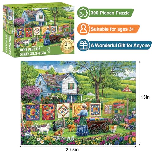 Edsjegn 300 Piece Puzzles for AdultsFarm Grandma Jigsaw Puzzle for Adults Children SeniorsLarge Piece Garden Puzzle for Kids Age 810 1012Vintage Country Quilts PuzzleFamily Game Great Gift 205x15in - Image 5