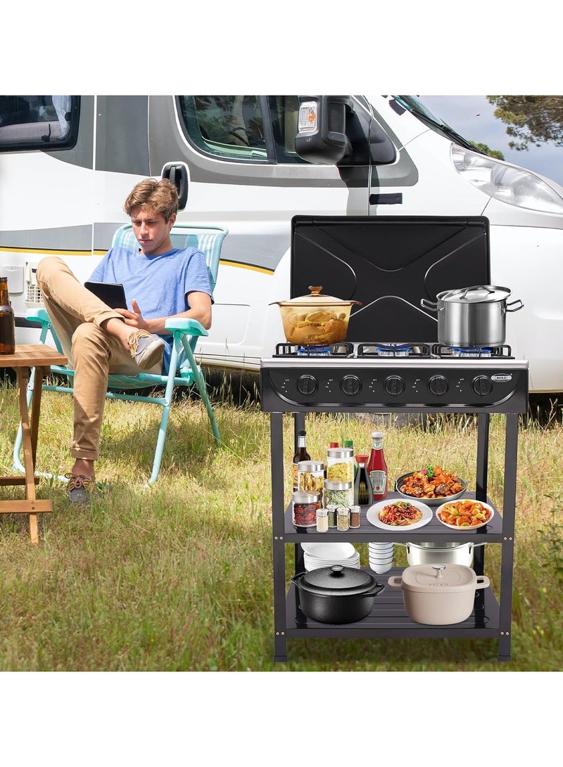 PRIMO PLUS Natural Gas Kitchen Stove with Lid and Adjustable Fire Control, 2-Tier Freestanding Storage Rack for Apartments, Outdoors, and RVs - Image 3