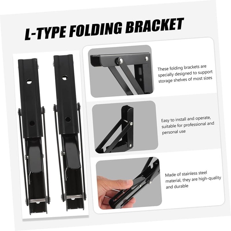 Tehaux 25x12cm Stainless Steel Folding Shelf Brackets Wall Mount Space Saving Support - Image 4
