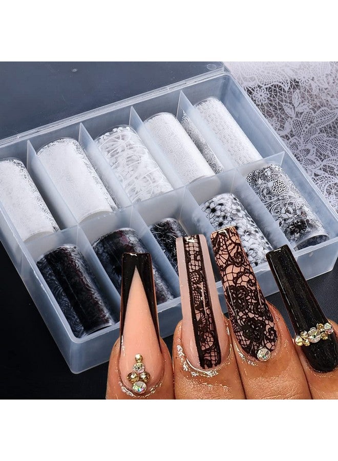 SINSEN Lace Nail Art Foil Transfer Stickers Black White Flower Foil Transfers Decals Nail Supplies Starry Sky Lace Flowers Nail Foils Nail Art Adhesive Transfer Foils Sticker For Women Girls Manicure Tips - Image 1