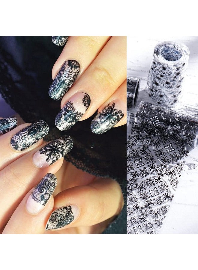 SINSEN Lace Nail Art Foil Transfer Stickers Black White Flower Foil Transfers Decals Nail Supplies Starry Sky Lace Flowers Nail Foils Nail Art Adhesive Transfer Foils Sticker For Women Girls Manicure Tips - Image 3