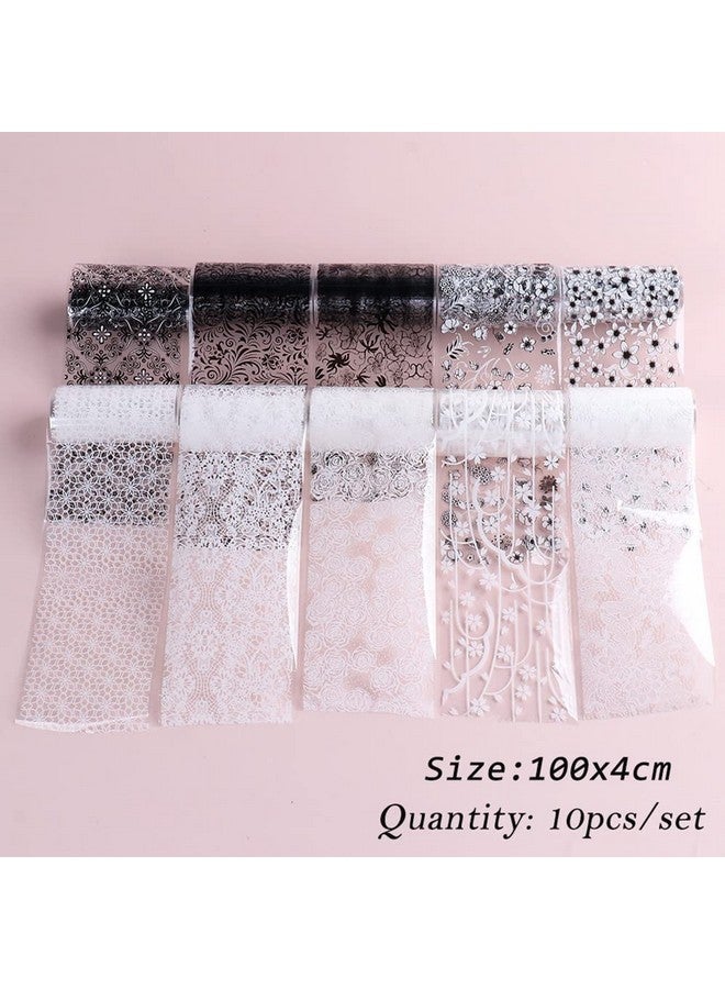SINSEN Lace Nail Art Foil Transfer Stickers Black White Flower Foil Transfers Decals Nail Supplies Starry Sky Lace Flowers Nail Foils Nail Art Adhesive Transfer Foils Sticker For Women Girls Manicure Tips - Image 5