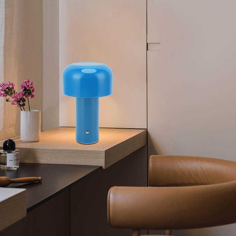 LED Desk Lamp Mushroom Design USB Charging 3 Color Temperature Touch Table Light for Restaurant Study Blue - Image 2