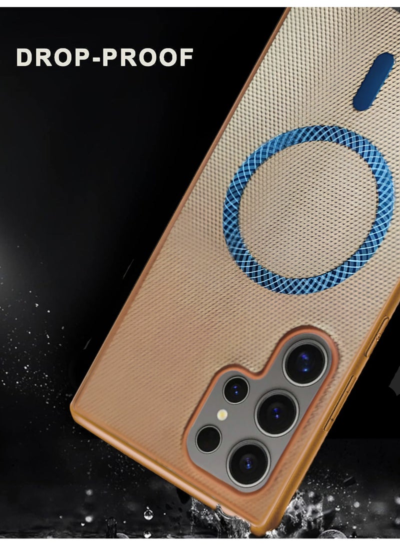 Wtech Samsung Galaxy S24 Ultra 5G 2024 Support Wireless Charging Magnetic Cover Texture PU Leather  Phone Case Cover  (MCMPMN) - Brown - Image 5