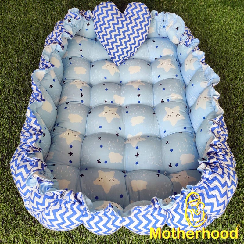 MOTHERHOOD MOTHERHOOD Rectangle Baby Tub Bed and 1 pc Pillow Luxury Baby Mattress Bed Sleeper Bedding Set Safe Cotton Fabric with RFilled UltraSoft Comfortable for Newborn to Toddlers Sky - Image 2