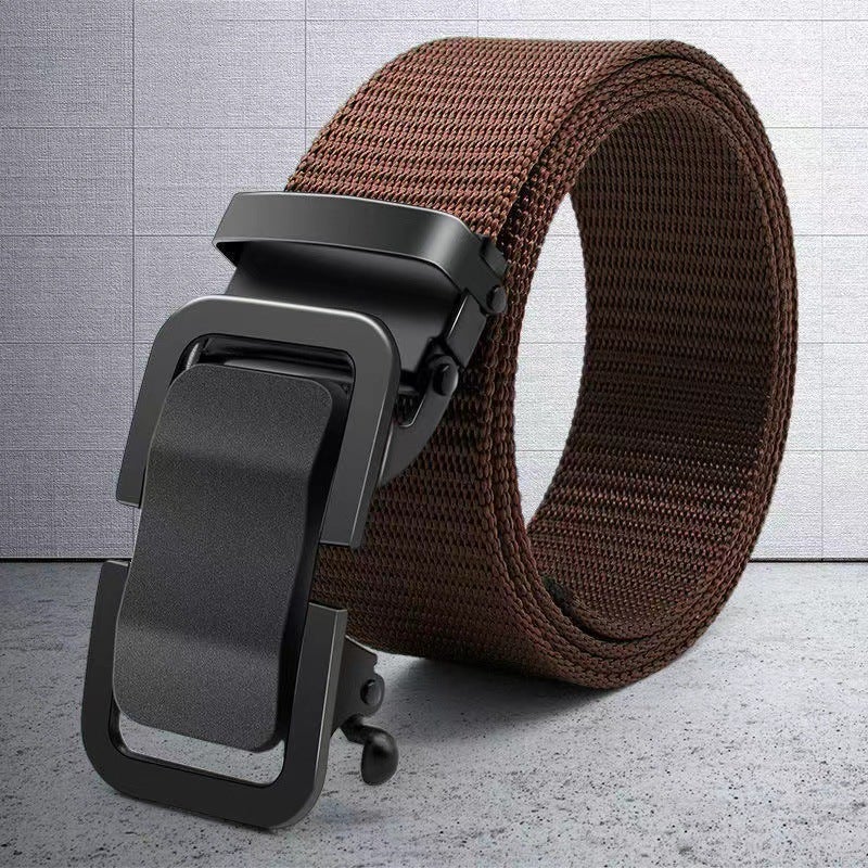 Mens Nylon Canvas Belt with Metal Buckle Coffee 