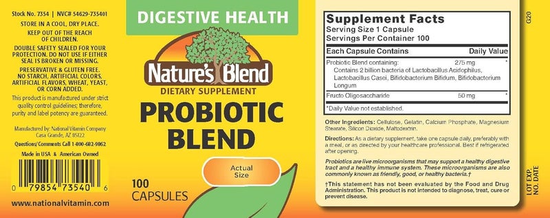 Nature's Blend Probiotic Blend Dietary Supplement - 100 Capsules for Digestive Health - Image 2