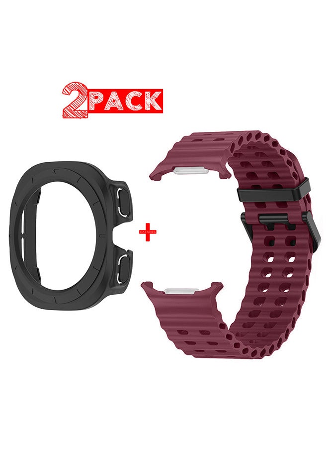 CATANES (for Samsung Galaxy Watch 7 Ultra 47mm) 2 Packs Silicone Band and Case, Soft Ocean Silicone Sport Strap Replacement Accessory  - Image 1