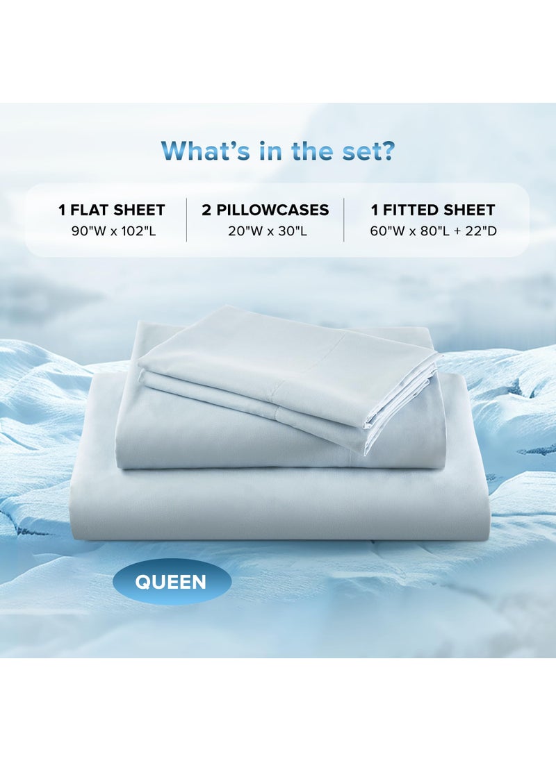 Comfort Spaces Comfort Spaces Extra Deep Pocket Cooling Sheets - Queen Size  Fits Up to 24"" Mattress  Moisture Wicking Coolmax  Soft  Colorfast Sheet Set  Ideal for Hot Sleepers  Blue 4 Piece  - Image 3