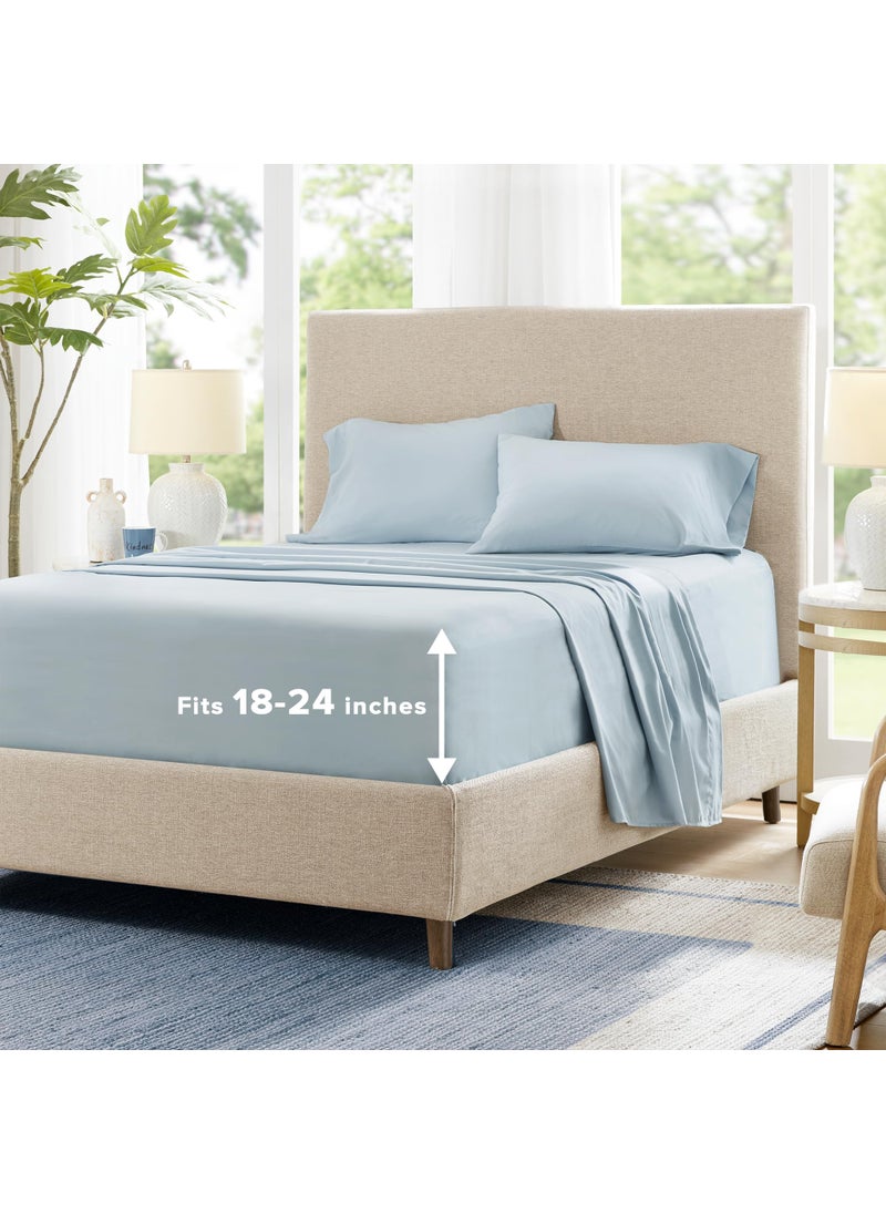 Comfort Spaces Comfort Spaces Extra Deep Pocket Cooling Sheets - Queen Size  Fits Up to 24"" Mattress  Moisture Wicking Coolmax  Soft  Colorfast Sheet Set  Ideal for Hot Sleepers  Blue 4 Piece  - Image 1